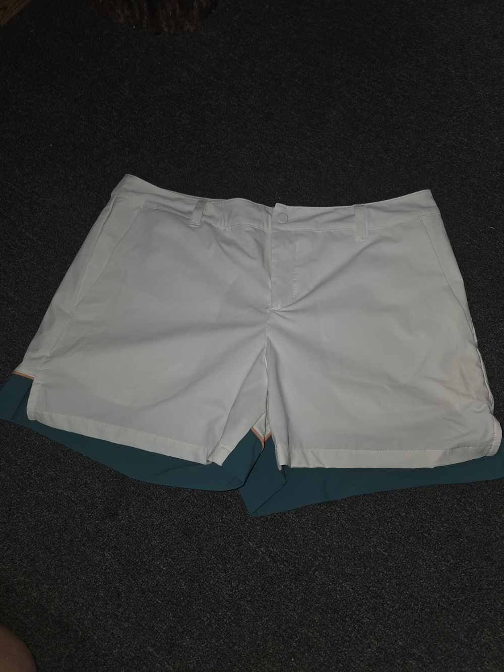 Oakley White Performance Golf Shorts with Teal Liner